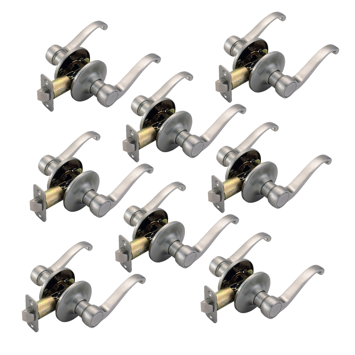 Design House 8-Pack Scroll Passage 2-Way Latch Interior Hall and Closet Door Lever, Satin Nickel