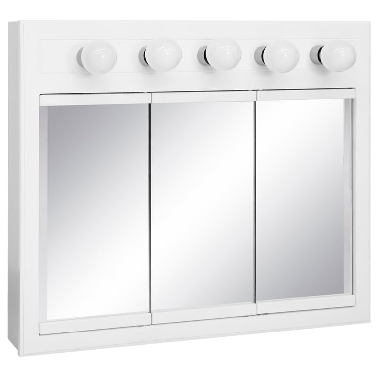 Concord 36 in. W x 30 in. H x 5 in. D Framed 5-Light Tri-View Surface-Mount Bathroom Medicine Cabinet in White Gloss Concord 36 in. W x 30 in. H x 5 in. D Framed 5-Light Tri-View Surface-Mount Bathroom Medicine Cabinet in White Gloss