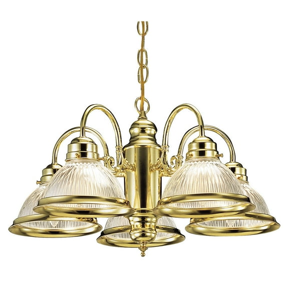 Design House Millbridge 5-Light Traditional Indoor Dimmable Chandelier with Clear Ribbed Glass, Polished Brass