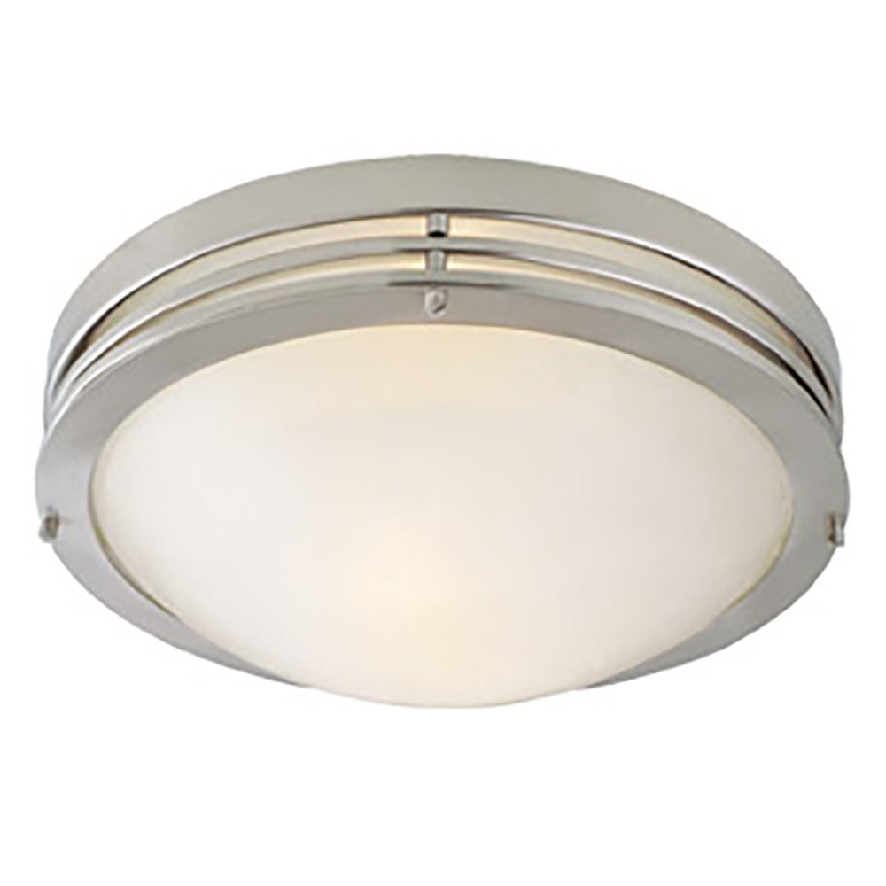 Satin Nickel 14" Alabaster Glass 2-Light Ceiling Mount