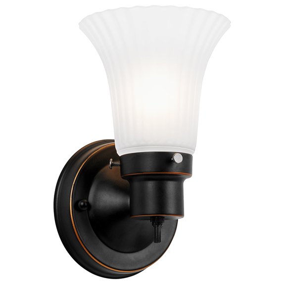 Design House The Village Traditional 1-Light Indoor Dimmable Wall Sconce with Frosted Flute Glass Shade, Oil Rubbed Bronze
