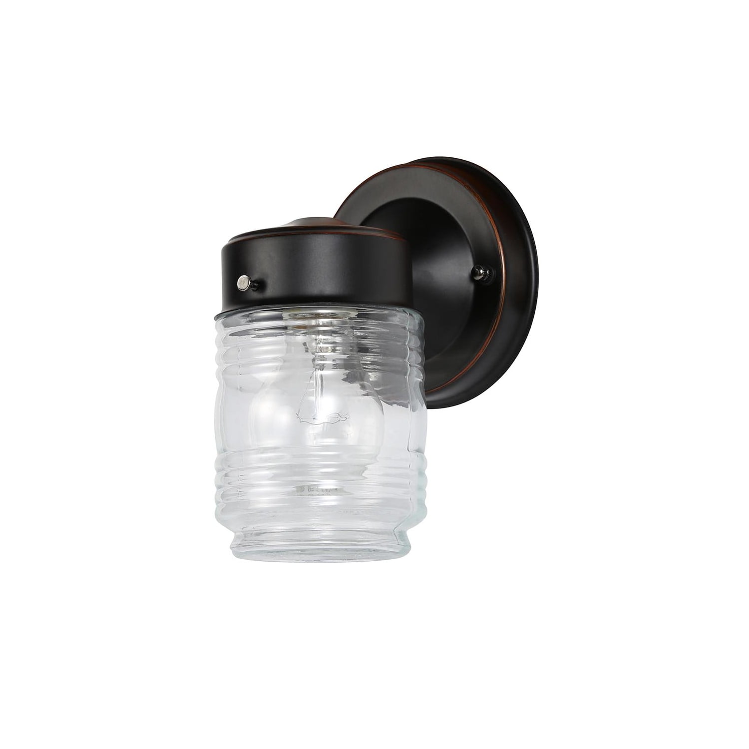 Design House Jelly Jar 1-Light Outdoor Wall Light with Clear Ribbed Glass, Oil Rubbed Bronze