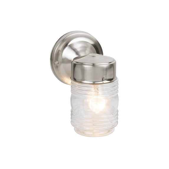 Design House Jelly Jar 1 Light Satin Nickel Indoor/Outdoor Electric Wall Sconce Light with Clear Glass Shade