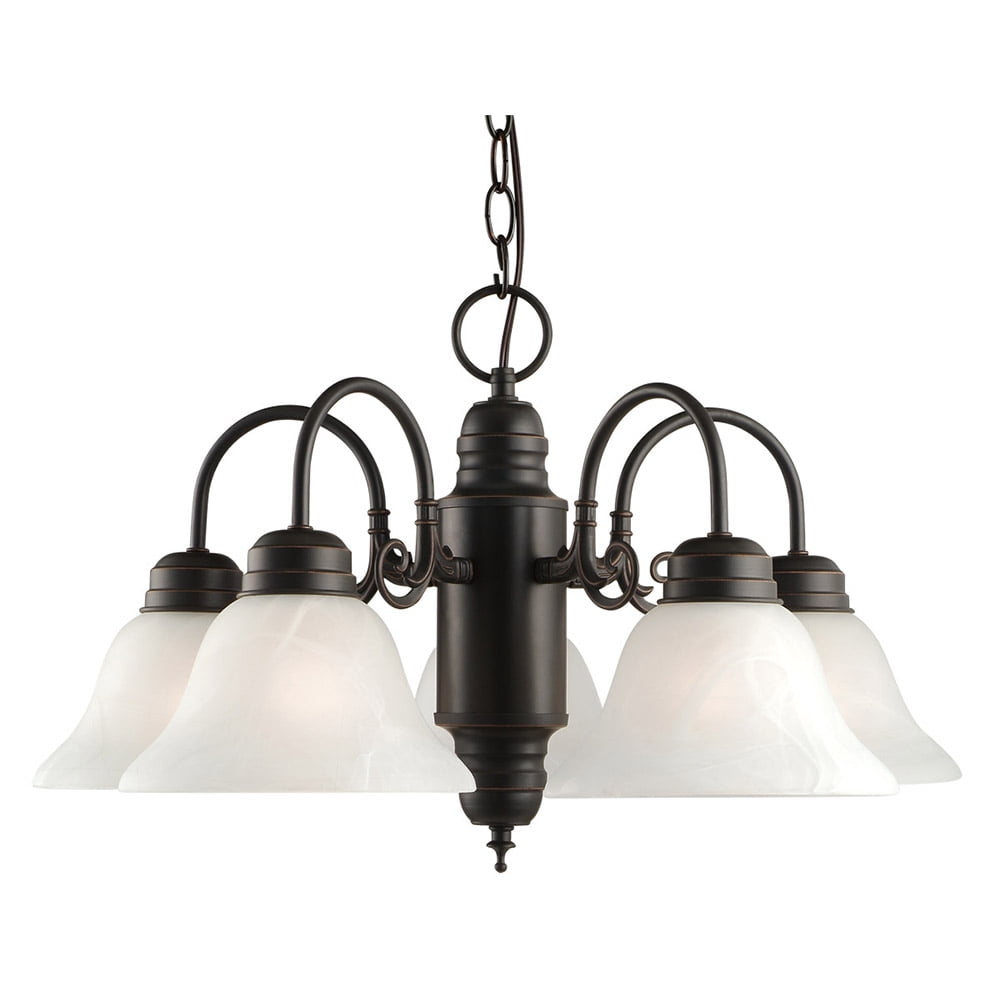Millbridge Oil-Rubbed Bronze 5-Light Chandelier with Alabaster Glass Shades