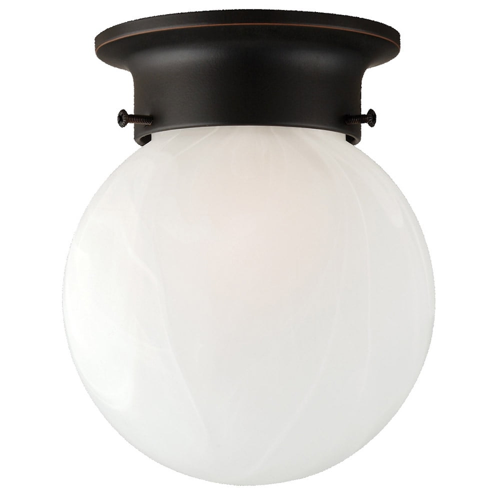 Matte Black and Bronze 6'' Globe Ceiling Light with Alabaster Shade
