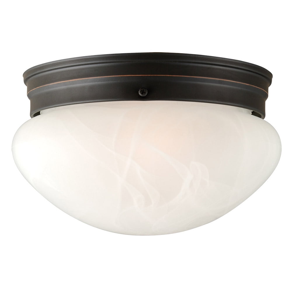 Alabaster Glass Bowl Ceiling Light in Oil Rubbed Bronze Finish