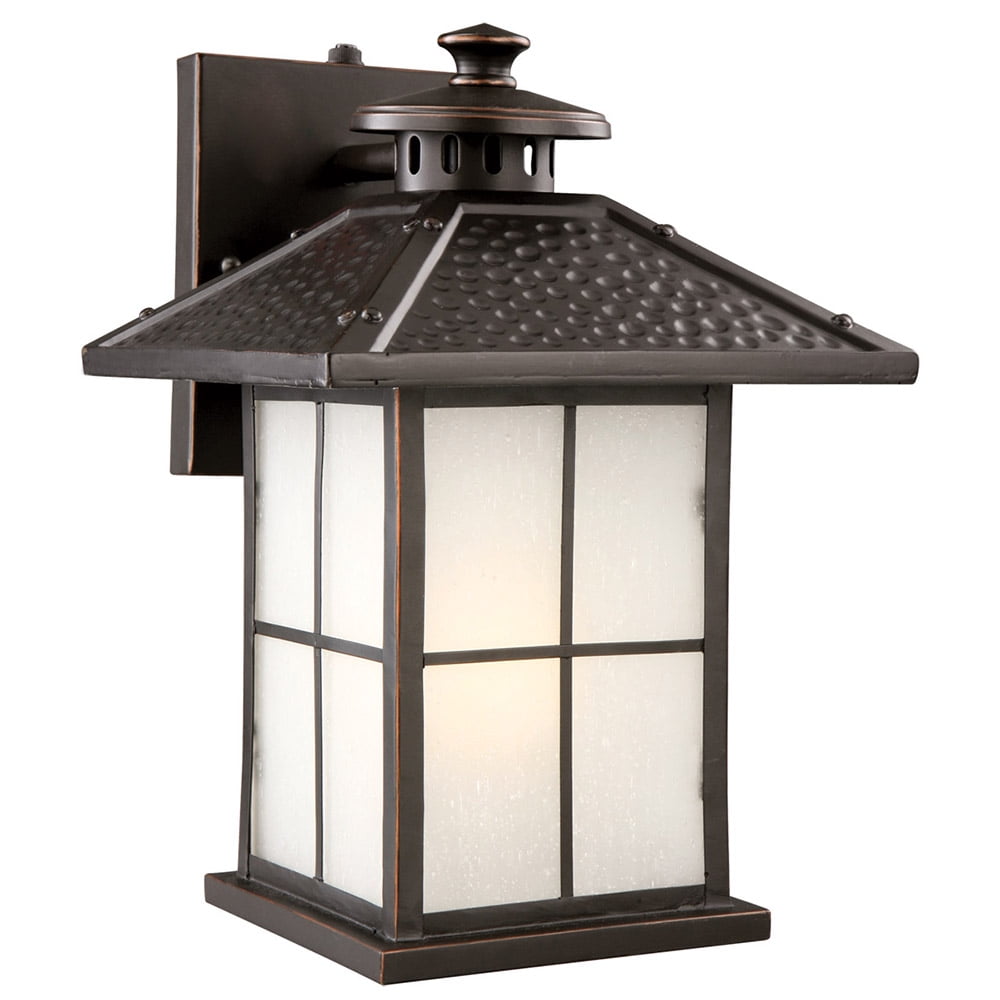 Design House Gladstone Traditional LED 1-Light Outdoor Wall Mount Dimmable Frosted Seedy Glass and Dusk to Dawn Photocell Sensor for Porch Entryway Patio Garage, Oil Rubbed Bronze