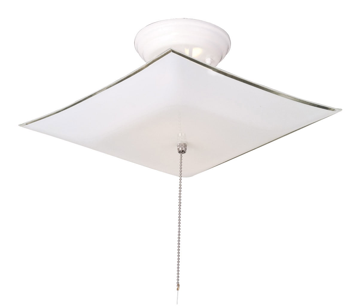 White Glass Square Ceiling Light with Pull Chain