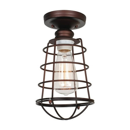 Design House Ajax Industrial Indoor Semi-Flush Ceiling Light with Wire Cage, Coffee Bronze