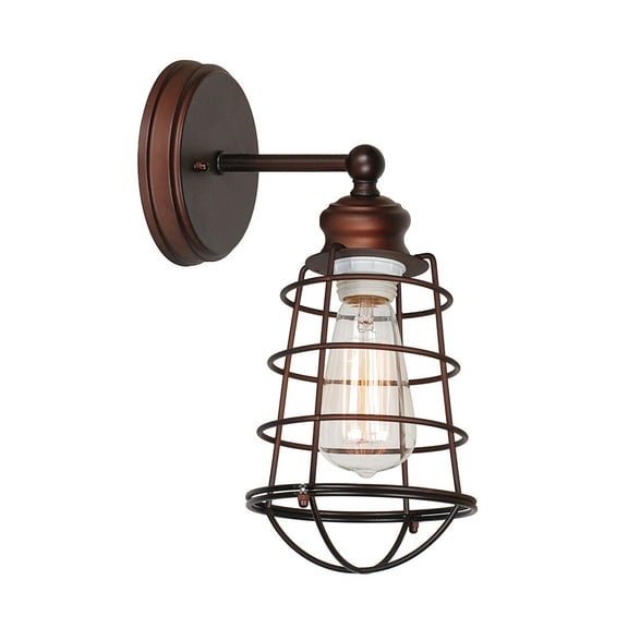Design House Ajax Industrial 1-Light Indoor Wall Sconce with Metal Wire Cage, Coffee Bronze