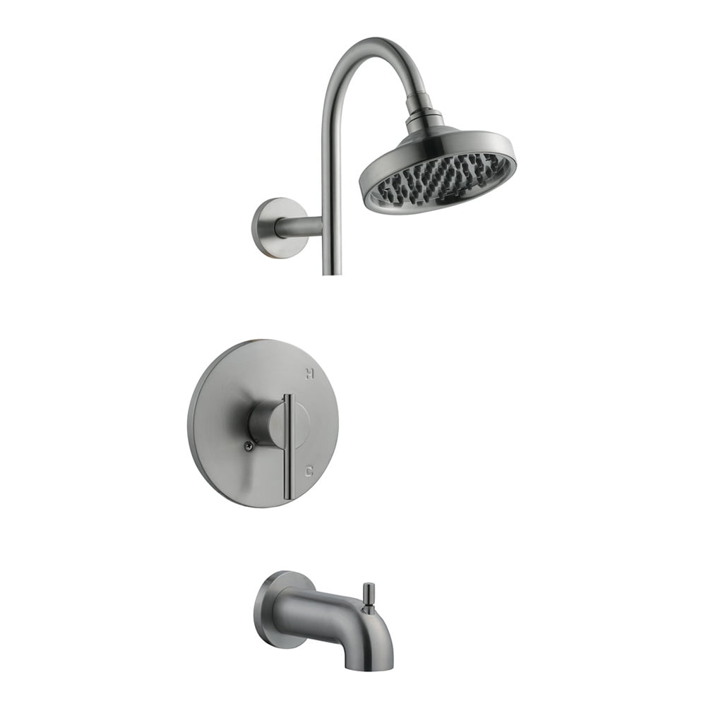 Design House 525691 Geneva Modern Bath and Shower Trim with Single-Function Shower Head, Single-Handle Faucet, Escutcheon and Valve for Bathroom, Satin Nickel