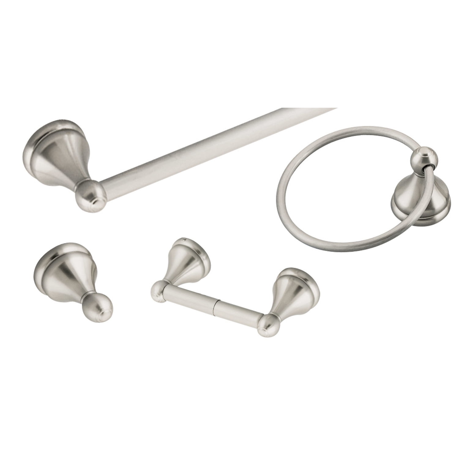 Satin Nickel 4-Piece Bathroom Hardware Set with Towel Bar