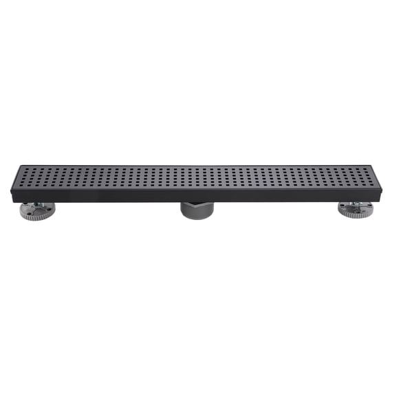Matte Black 24 in. Linear Shower Drain, Geometric Square Grate, 304 Stainless Steel, Debris Basket Included