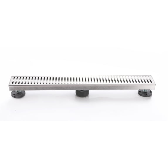 Stainless Steel 24 in. Linear Shower Drain, Geometric Square Grate, 304 Stainless Steel, Debris Basket Included