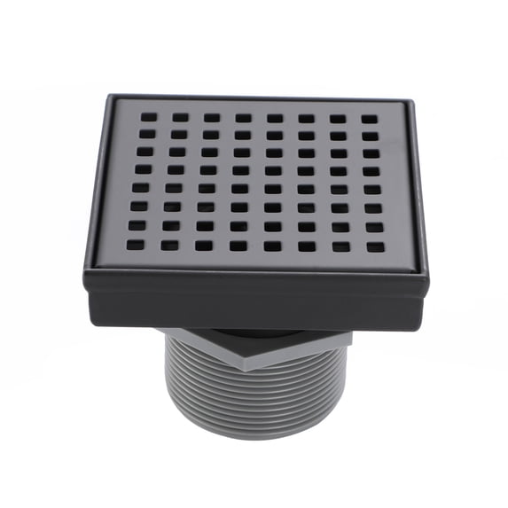 Matte Black 4 in. Square Shower Drain, Geometric Square Grate, 304 Stainless Steel, Debris Basket Included