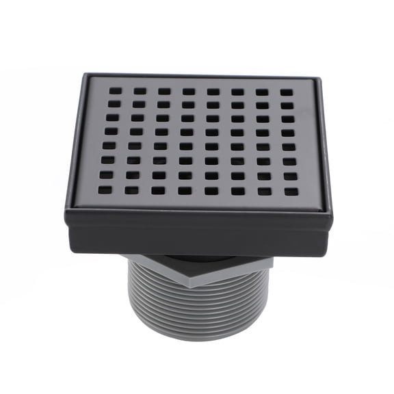 Matte Black 4 in. Square Shower Drain, Geometric Square Grate, 304 Stainless Steel, Debris Basket Included