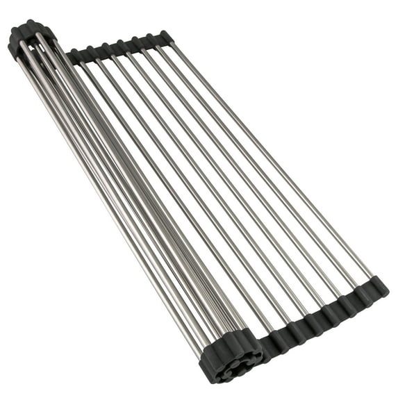 Stainless Steel Roll-Up Over the Sink Dish Drying Rack, 50 lb. Capacity, 17.75 in. x 12 in.