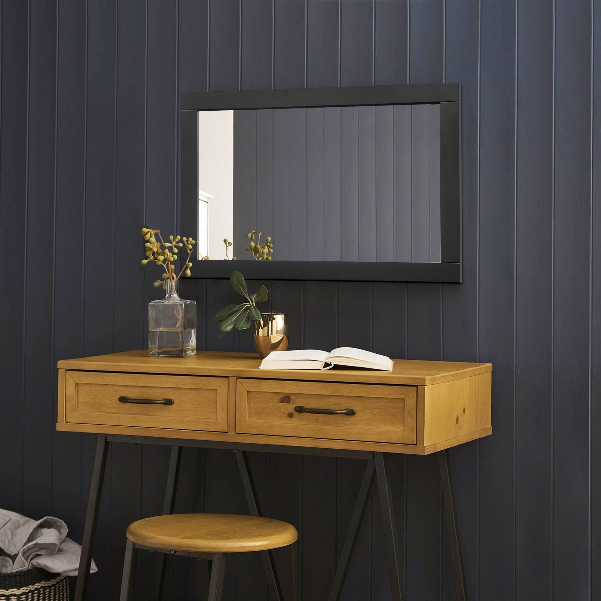Shorewood Espresso Wood Framed Rectangular Wall Mirror 30x20