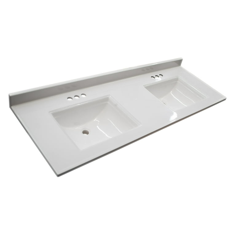 61 in. W Cultured Marble Vanity Top in Solid White with 4 in. Center Set Solid White Single Basin 61 in. W Cultured Marble Vanity Top in Solid White with 4 in. Center Set Solid White Single Basin