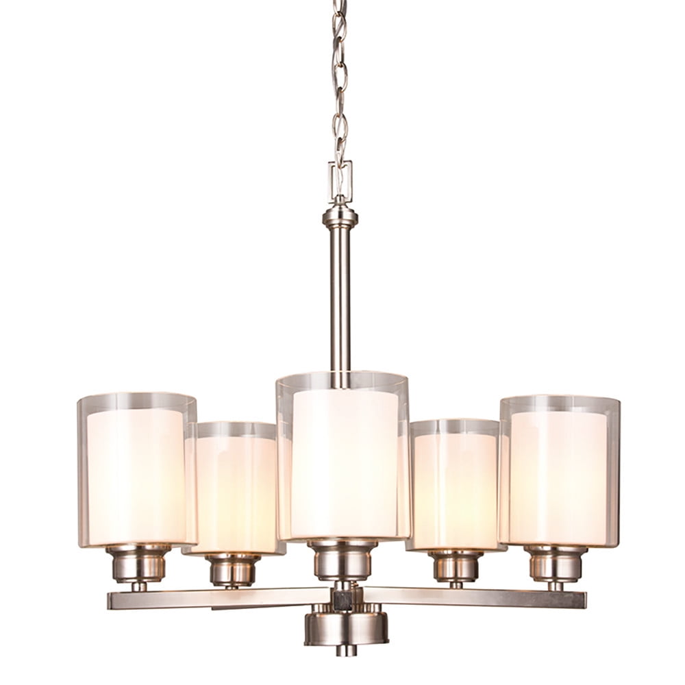 Satin Nickel 5-Light Chandelier with Double Glass Shades