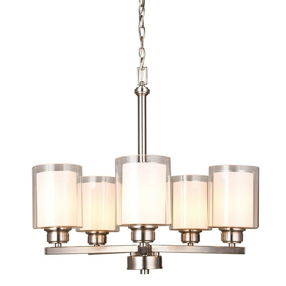Design House 567198 Oslo Traditional 5-Light Dimmable Chandelier w/ Double Glass Shades Satin Nickel