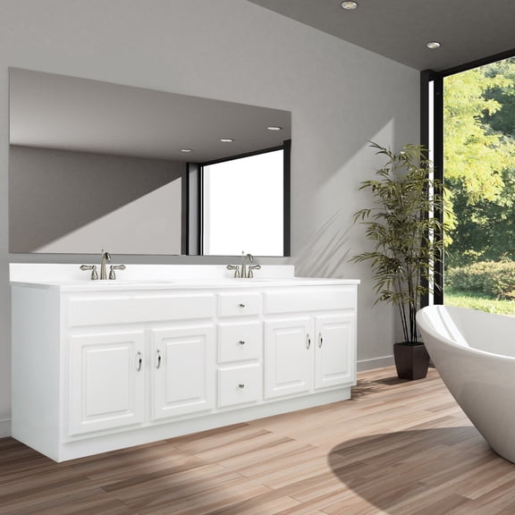 Design House 574756 Concord Bathroom Vanity 73x22 With Cultured Marble Double Bowl Solid White Vanity Top, White