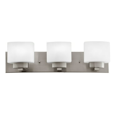 Design House Dove Creek 3 Light Satin Nickel Dimmable Bath Vanity Light with Frosted Glass Shades