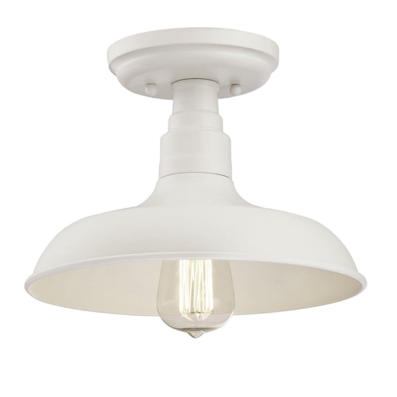 Design House Kimball Industrial 1-Light Indoor Semi-Flush Ceiling Mount Light with Metal Shade, Antique White