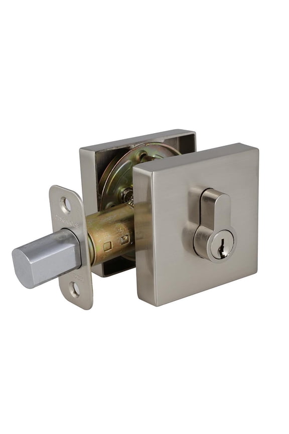 581835 Emblem Contemporary Square Single Cylinder Deadbolt in Satin Nickel