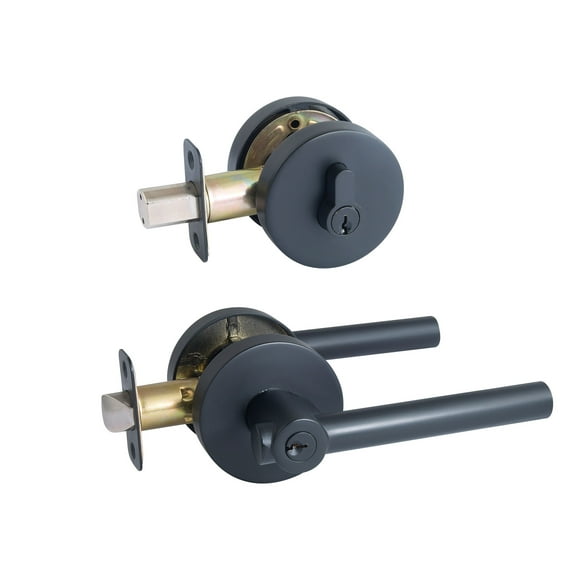 Design House Eastport 2-Way Zinc Matte Black Adjustable Combo Entry Door Lever and Single Deadbolt