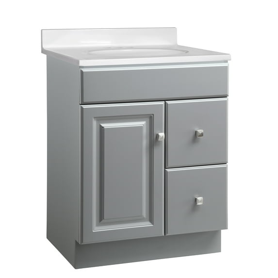 Design House 584680 Wyndham 1-Door 2-Drawer Bathroom Vanity with Cultured Marble 4 in. Centerset Solid White Top, Unassembled, 25x19, Gray