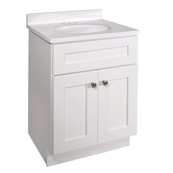 Design House Brookings 25" x 19" Ready to Assemble Shaker 2-Door Bath Vanity with Cultured Marble 4" Centerset Top, White/White