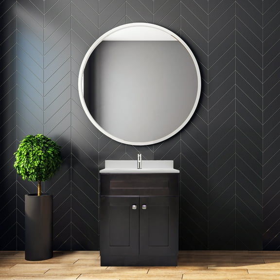 Design House 585026 Brookings Shaker 2-Door Bathroom Vanity with Cultured Marble Single Hole Solid White Top, Unassembled, 25x22, Espresso