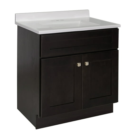 Design House Brookings 31" x 22" Ready to Assemble Shaker 2-Door Bath Vanity with Camilla Cultured Marble 4" Centerset Top, Espresso/White
