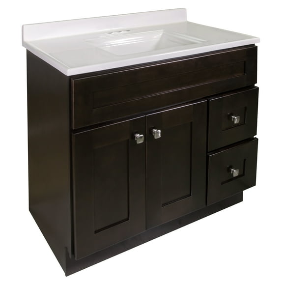 Design House Brookings 37" Ready to Assemble Shaker 2-Door 2-Drawer Bath Vanity with Cultured Marble 4" Centerset Top, Espresso/White