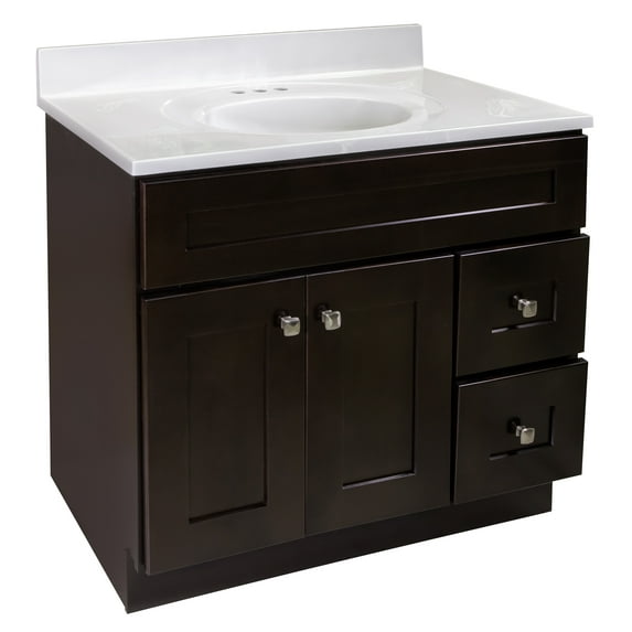 Design House Brookings 37" x 22" Ready to Assemble 2-Door 2-Drawer Bath Vanity with Cultured Marble 4" Centerset Solid White Top, Espresso/Ivory Swirl
