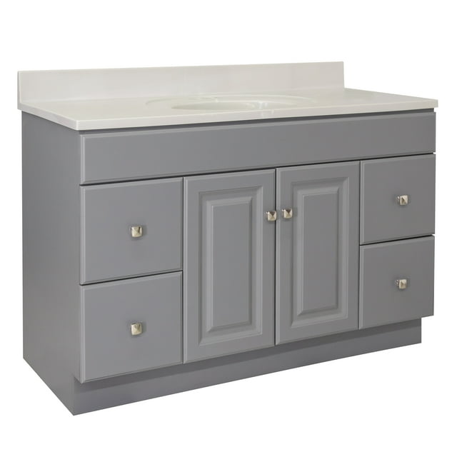 Design House 585984 Wyndham 2-Door 4-Drawer Bathroom Vanity with Cultured Marble 4 in. Centerset White on White Top, Unassembled, 49x22, Gray