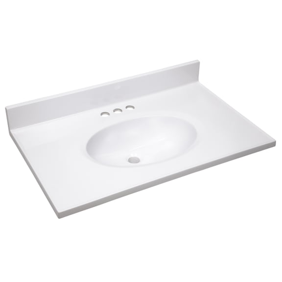 Design House Cultured Marble 31" x 19" Single Bowl Vanity Top with Centerset Mount and Backsplash, White