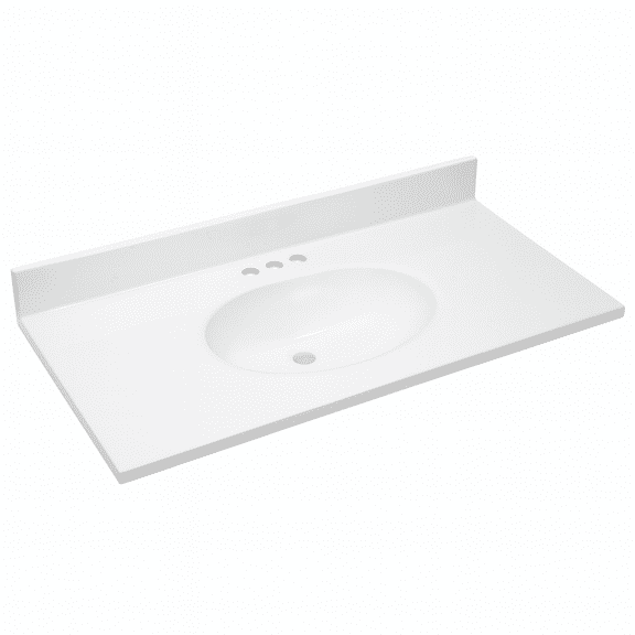 Design House Cultured Marble 37" x 19" Single Bowl Vanity Top with Backsplash and Centerset Mount, White