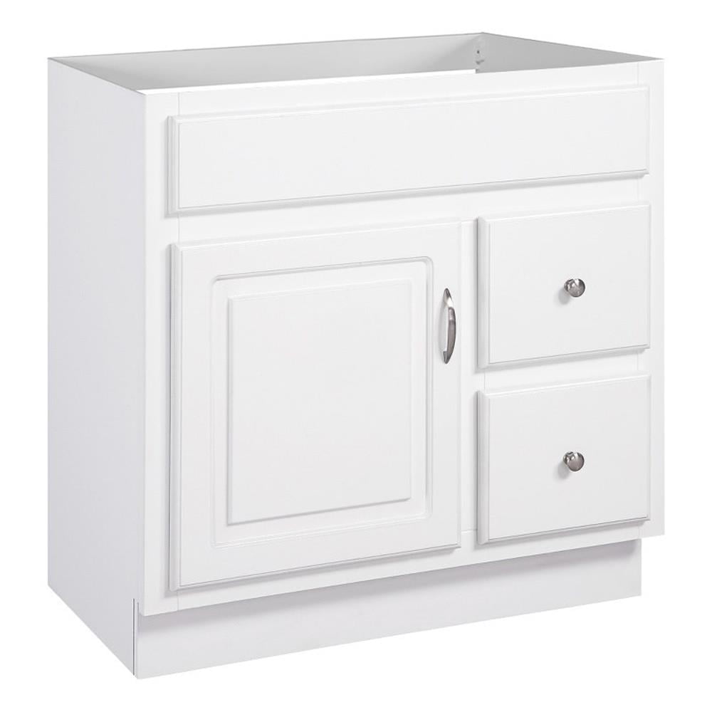 White 30-Inch MDF Bathroom Vanity with Satin Nickel Hardware