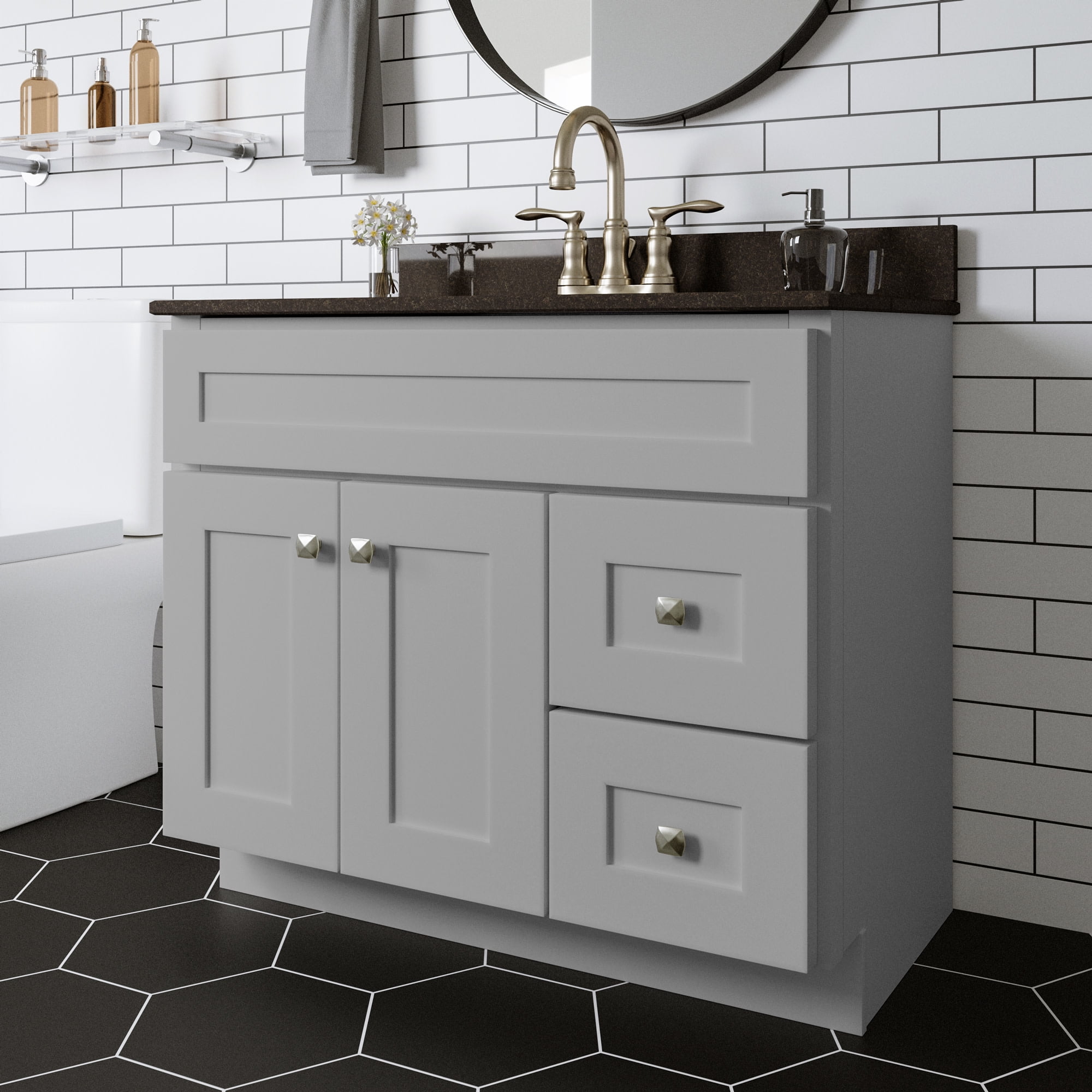 Gray Shaker Style 36-Inch Solid Wood Bathroom Vanity