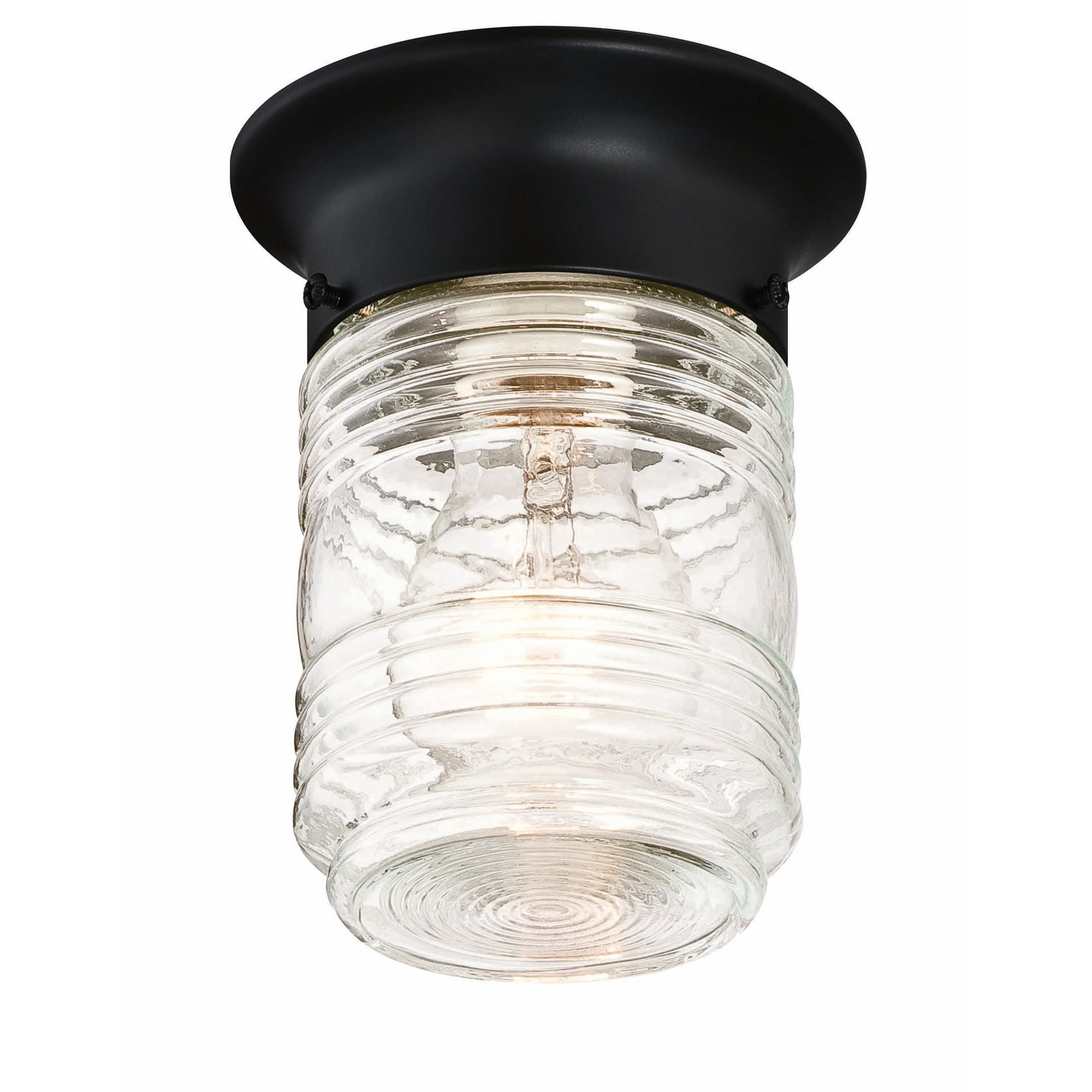 Design House Jelly Jar Indoor Outdoor Flush Mount Ceiling Light in Matte Black, 5.9 in H x 4.8 in Dia