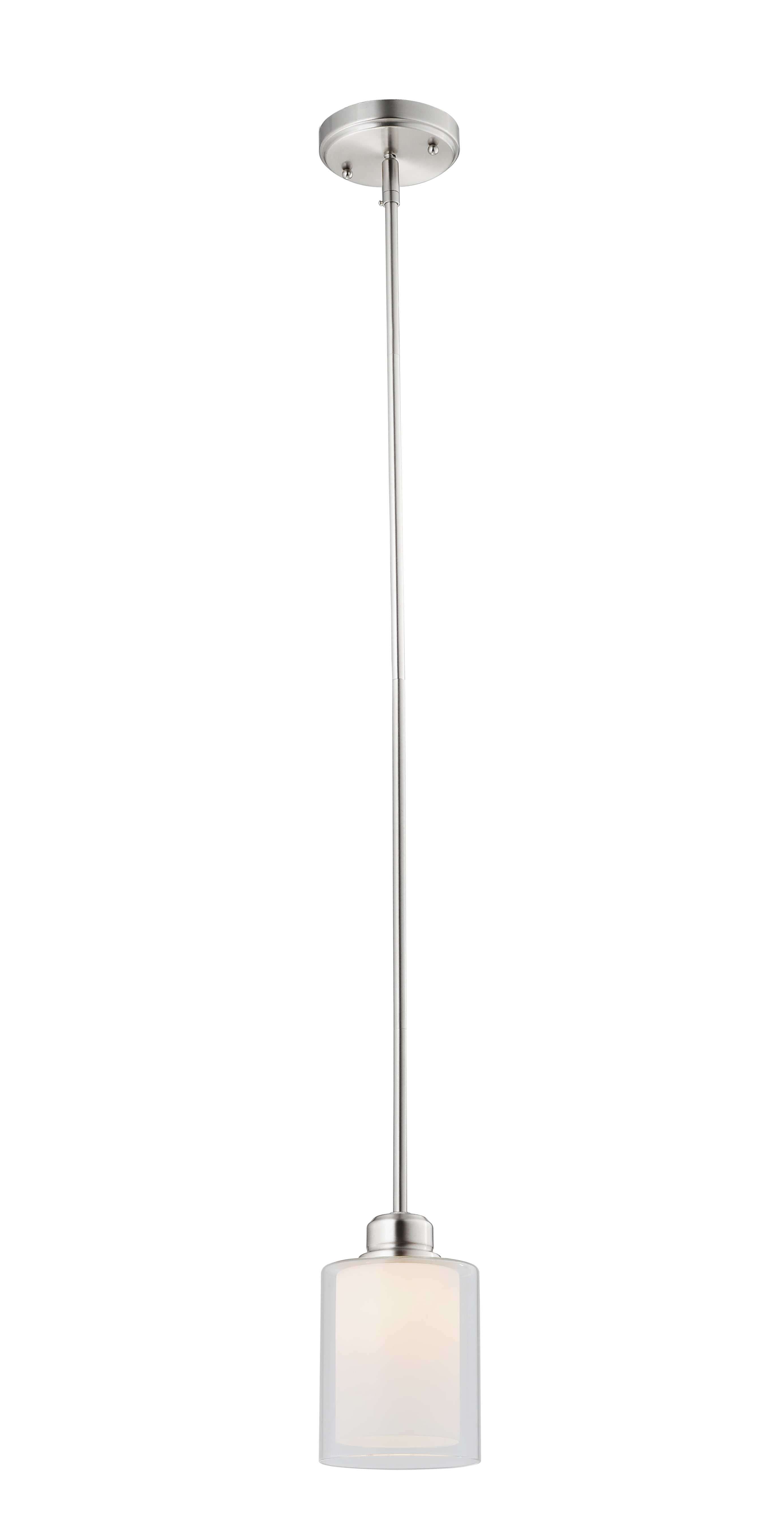 Design House 587345 Oslo Traditional 1-Light Integrated LED Indoor Dimmable Mini Pendant with Double Glass Shade for Bathroom Kitchen island bar Bar, Satin Nickel