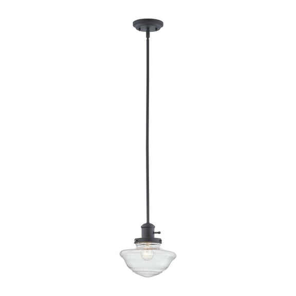 Design House Schoolhouse Modern Industrial Indoor Matte Black Dimmable Pendant Light with Clear Seedy Glass Shade
