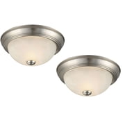 2-Pack Traditional 2-Light Flush Mount Ceiling Light, Satin Nickel, Alabaster Glass, Dimmable, for Bedroom, Hallway, Entryway – Design House, 587527