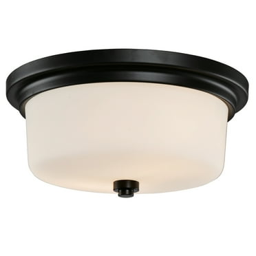Design House 588244 Aubrey Transitional 2-Light Indoor Flush Mount Ceiling Light Dimmable Frosted Glass for Bedroom Dining Room Kitchen, Matte Black