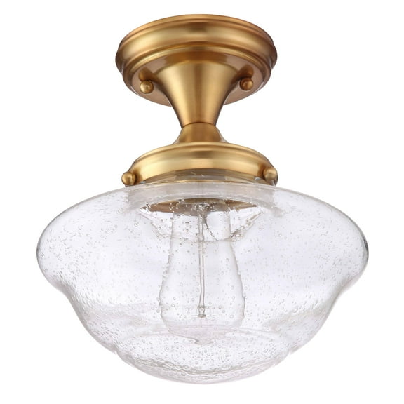 Design House WM158849 Schoolhouse Semi Flush Mount Modern Vintage Farmhouse Indoor Dimmable Ceiling Light with Clear Seedy Glass for Entryway Hallway Kitchen Hallway Bedroom, Satin Gold