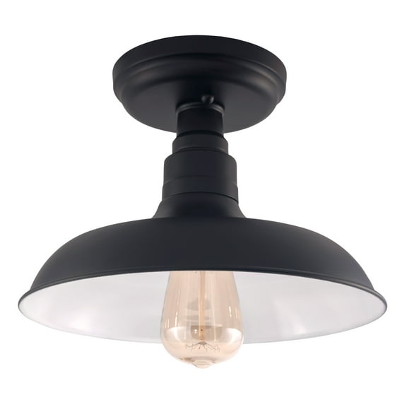 Design House Kimball Industrial 1-Light Indoor Semi-Flush Ceiling Mount Light with Metal Shade, Matte Black