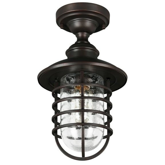 Design House 588988-BRZ Stevenson Rustic Industrial 1-Light Indoor Dimmable Ceiling Light with Clear Seedy Glass and Metal Wire Shade for Kitchen Hallway Bedroom Bathroom, Bronze