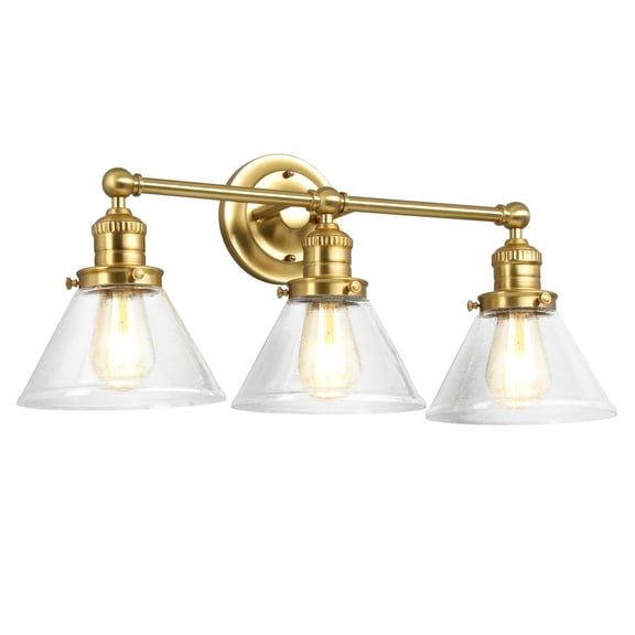 Augustin 26" Satin Gold 3-Light Dimmable Modern Vanity Light with Seeded Glass Shades